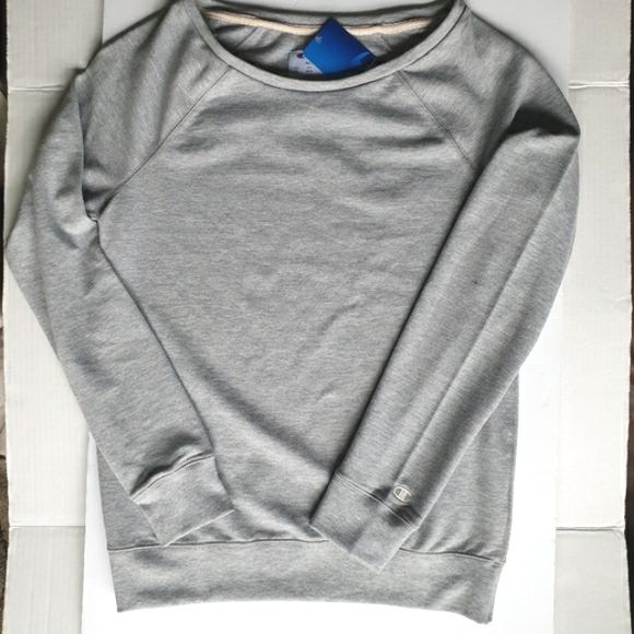 Champion Wm's Heather Grey French Terry Boatneck Sweatshirt Long Relaxed Fit MD - Picture 16 of 16
